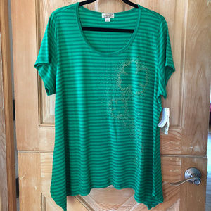 Green Striped Embellished Shamrock Tee sz 3X